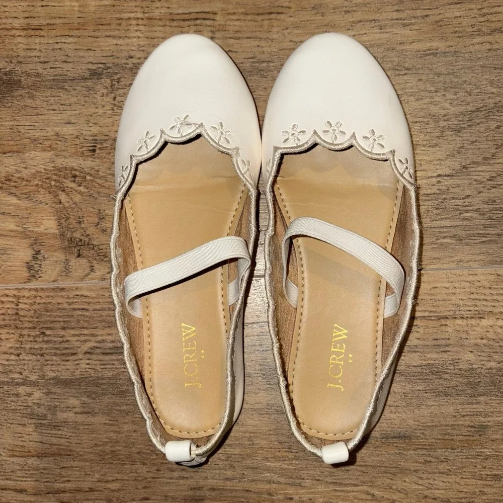 J. Crew Girls Scallop Ballerina Slipper Cream Slip On Dress Shoes Size 13‎